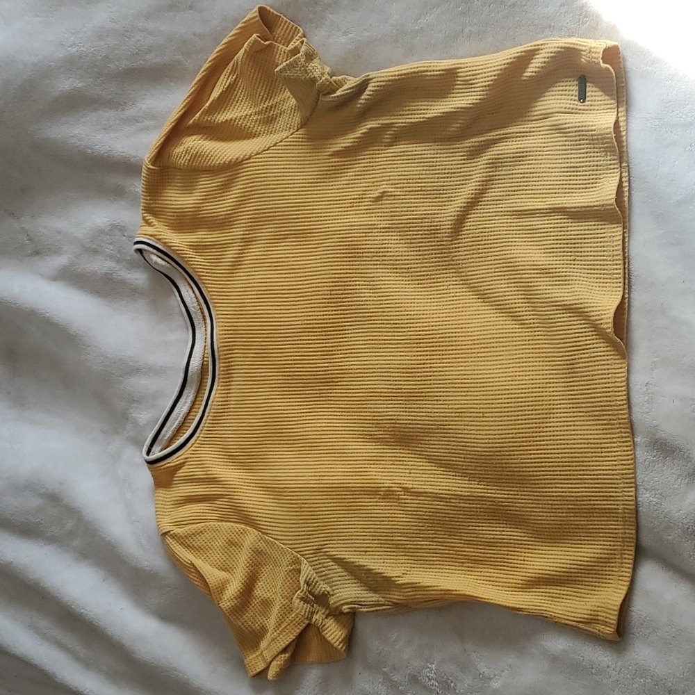 Yellow Crop Waffle Knit Top